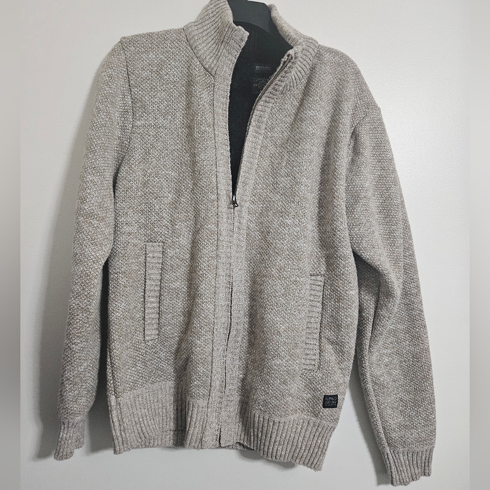 Men's David Bitton Buffalo Beige Zip Up Sweater Cardigan  Grandpa Cozy Sz M